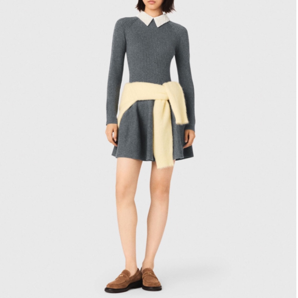 Ricuelo Beaded-collar short knit dress